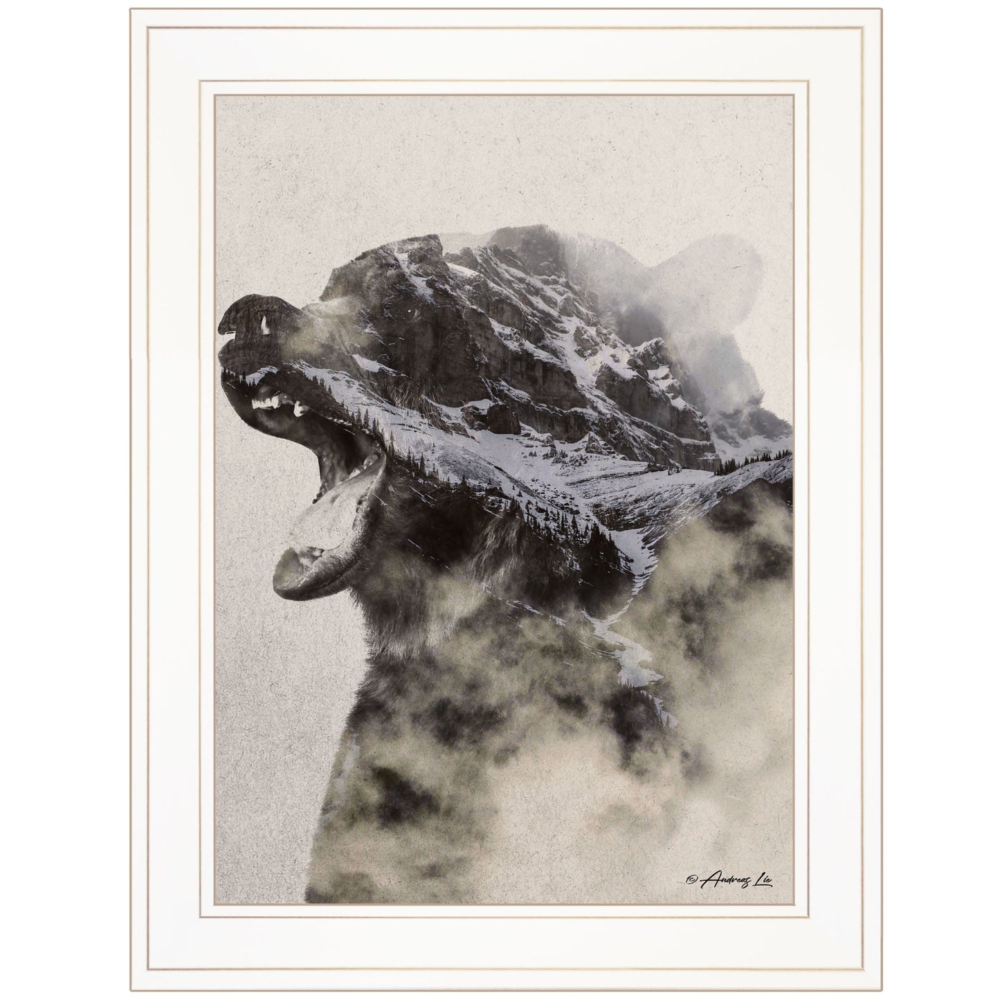 Bear Fog 1 White Framed Print Wall Art