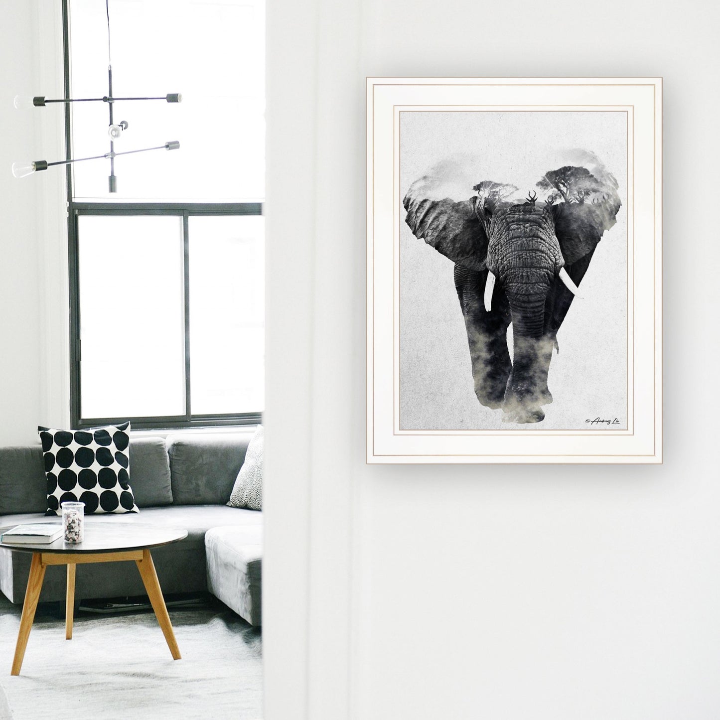 Elephant Walk 1 White Framed Print Wall Art