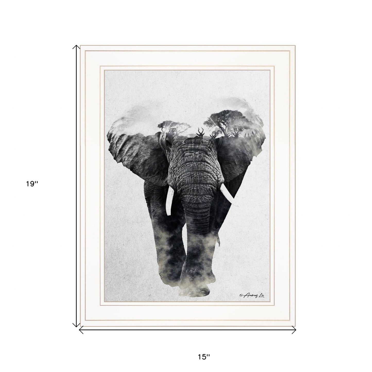 Elephant Walk 1 White Framed Print Wall Art