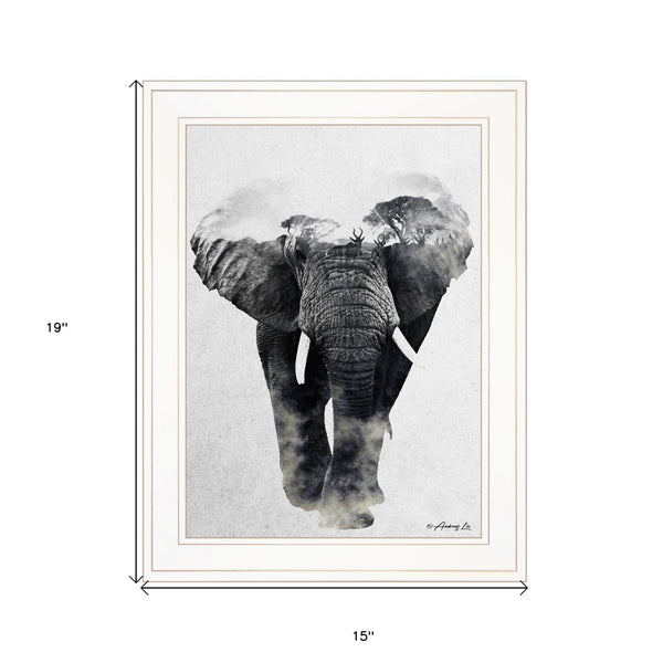 Elephant Walk 1 White Framed Print Wall Art