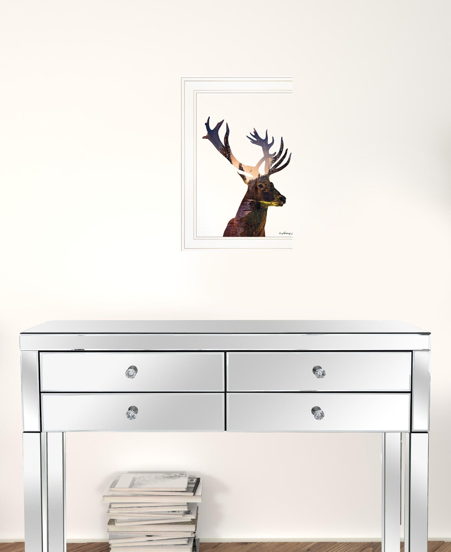 Deer In The Forest 1 White Framed Print Wall Art