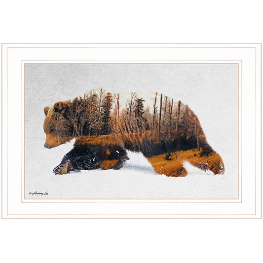 Traveling Bear 1 White Framed Print Wall Art