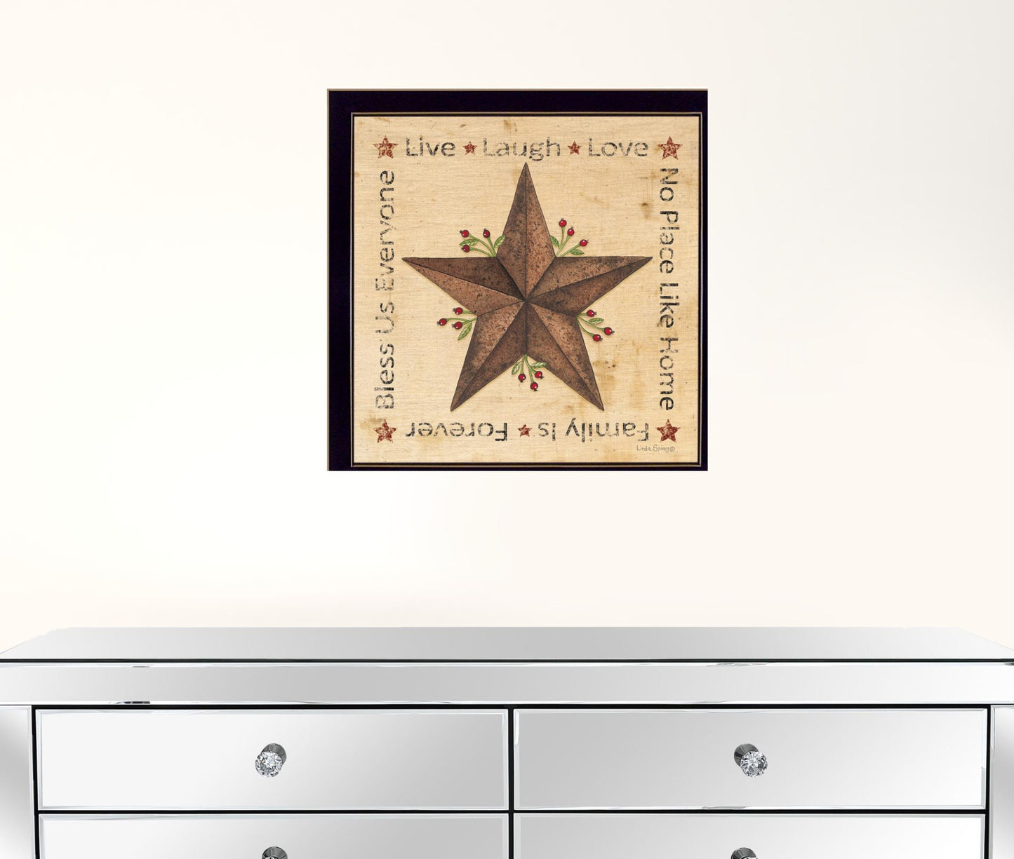 Live Laugh Love Rustic Star Black Framed Print Wall Art