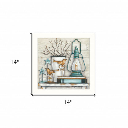 Lantern On Books 2 White Framed Print Wall Art