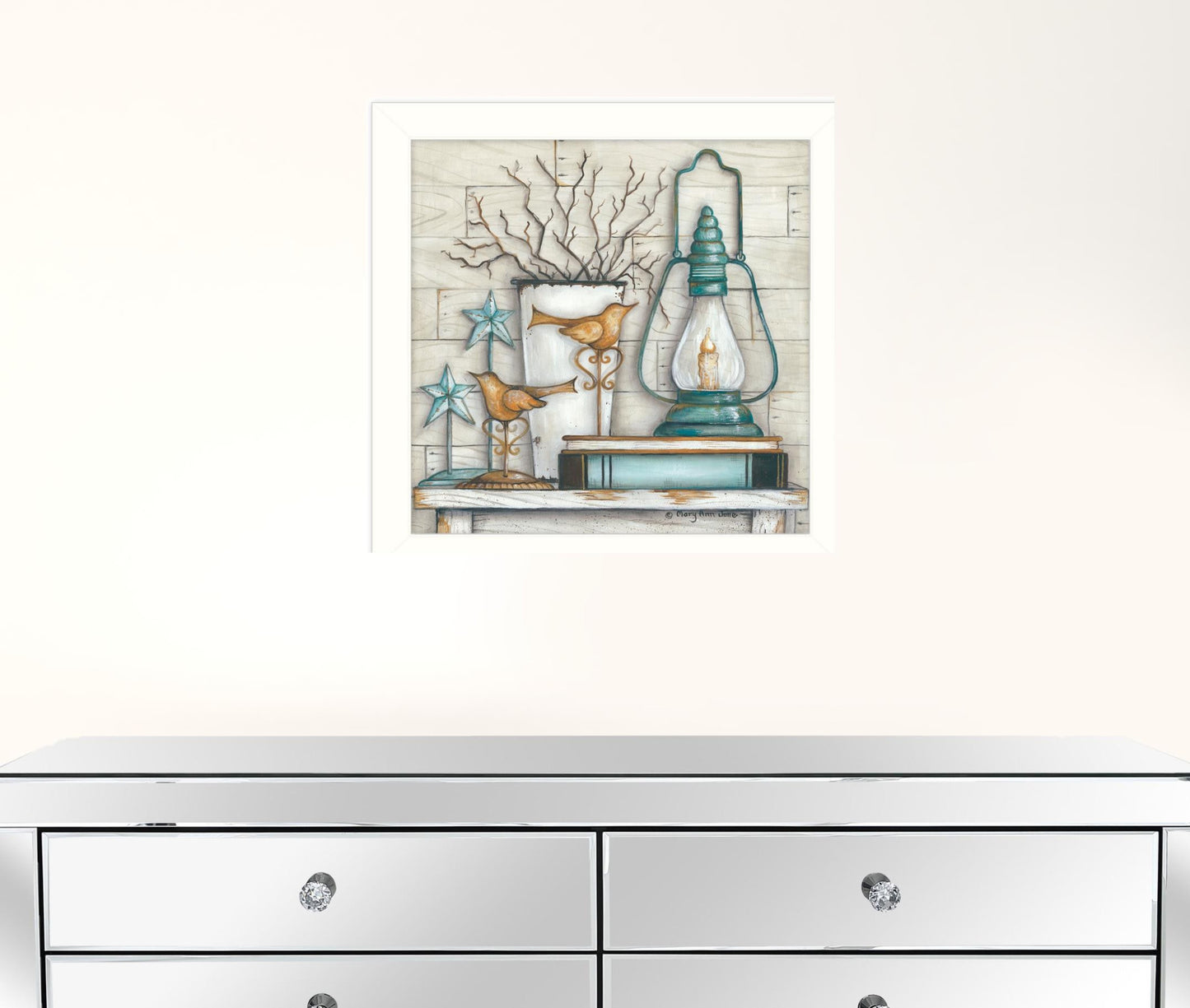 Lantern on Books 2 White Framed Print Wall Art