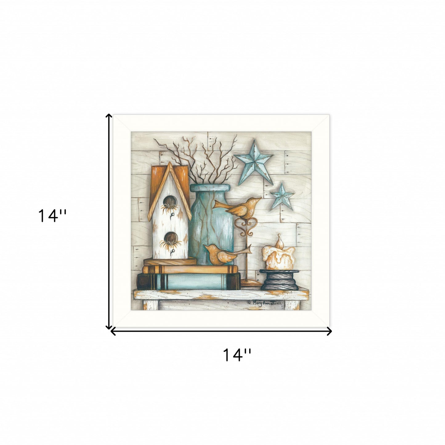 Birdhouse on Books 2 White Framed Print Wall Art