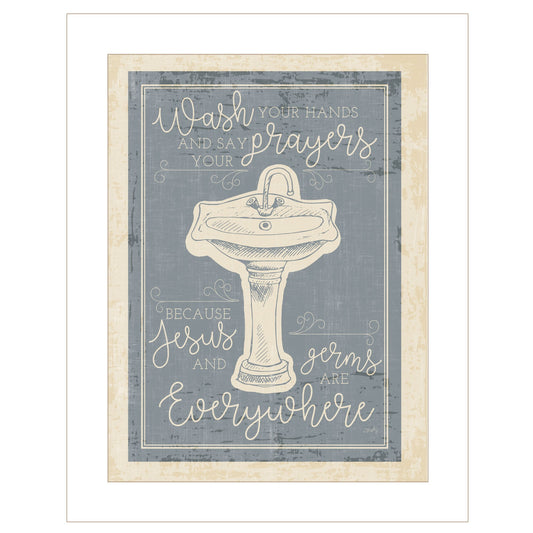 Wash Your Hands 5 White Framed Print Bathroom Wall Art