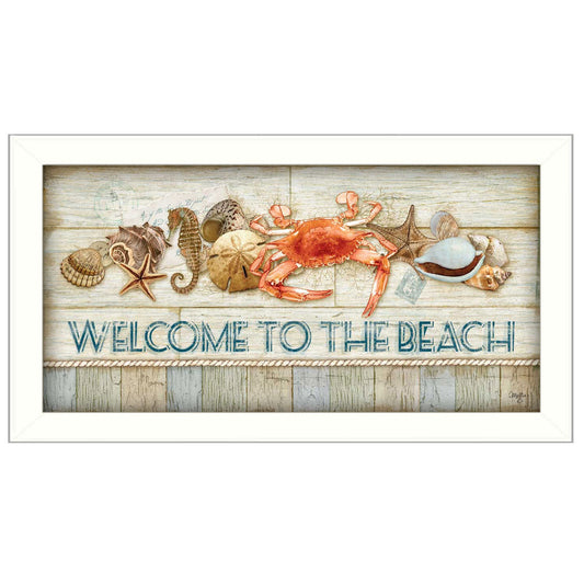 Welcome to the Beach White Framed Print Wall Art