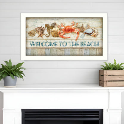 Welcome to the Beach White Framed Print Wall Art