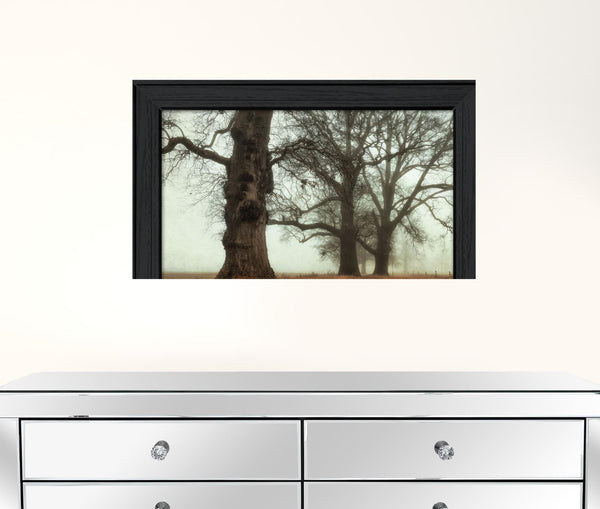 Misty Trees Black Framed Print Wall Art