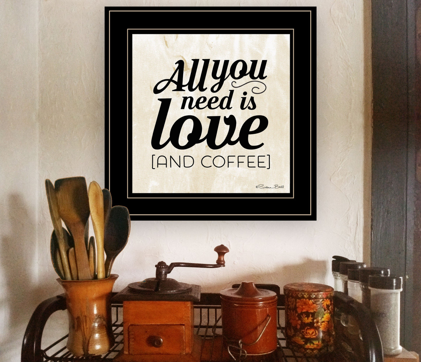 All You Need is Love and Coffee 2 Black Framed Print Wall Art