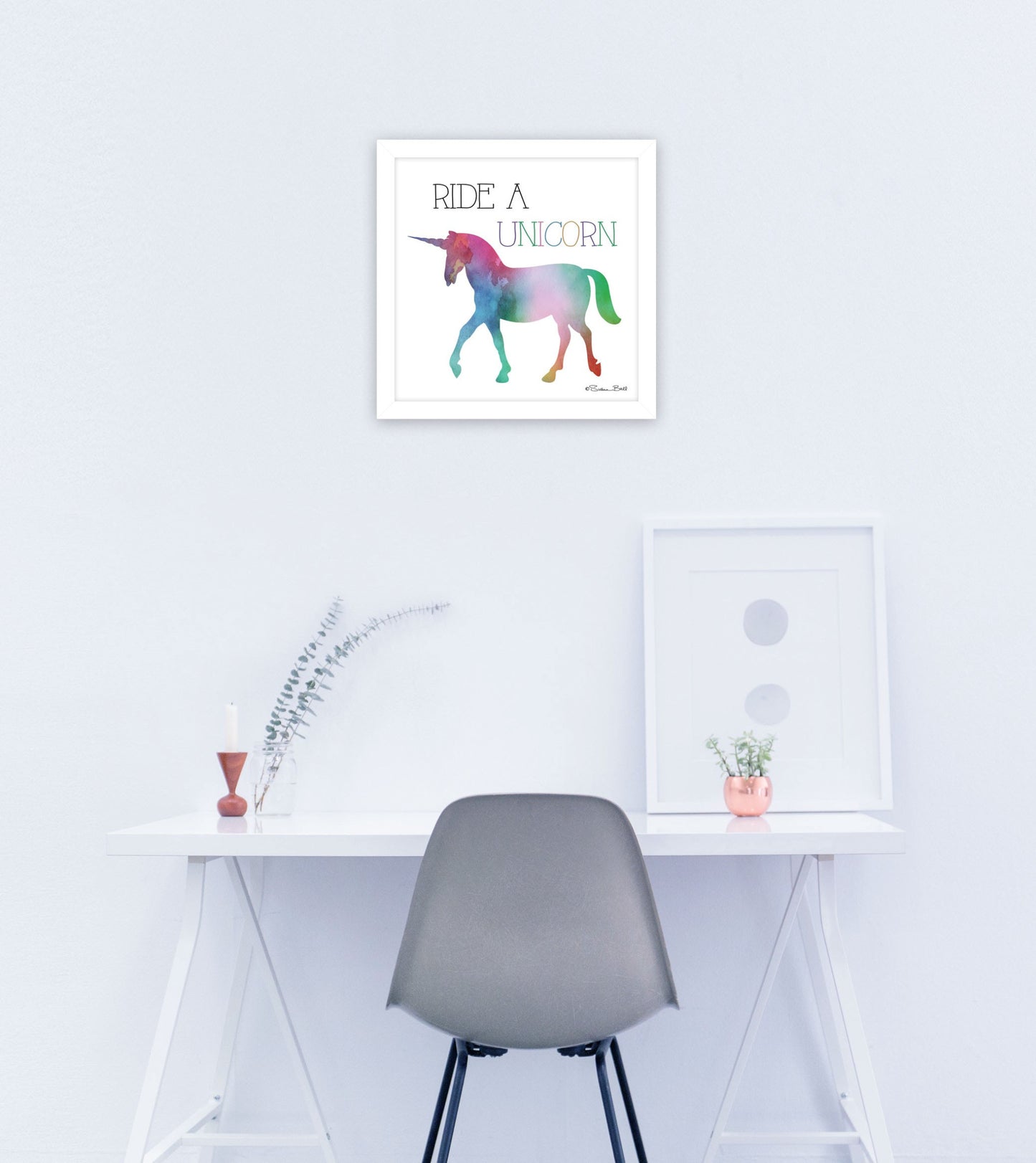 Ride a Unicorn White Framed Print Wall Art