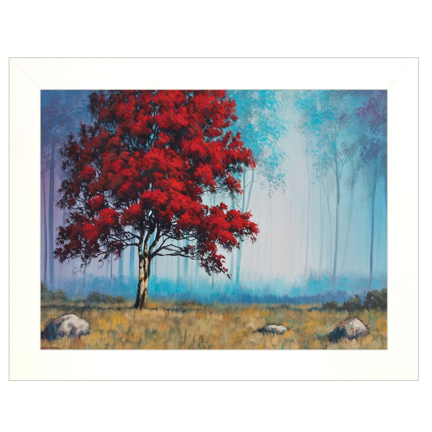 Red Tree 3 White Framed Print Wall Art