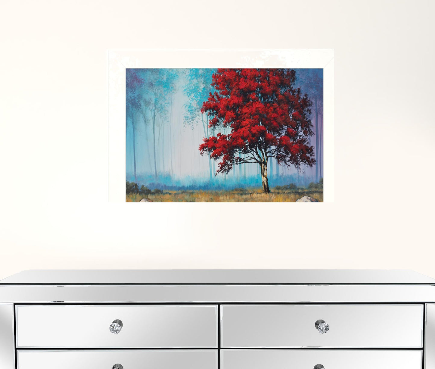 Red Tree 3 White Framed Print Wall Art