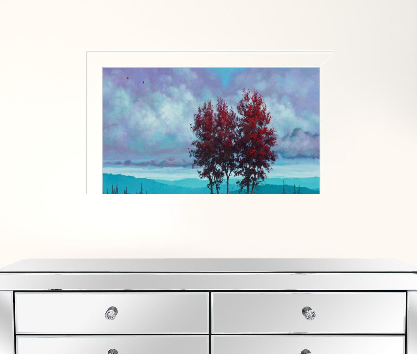 Two Red Trees 1 White Framed Print Wall Art