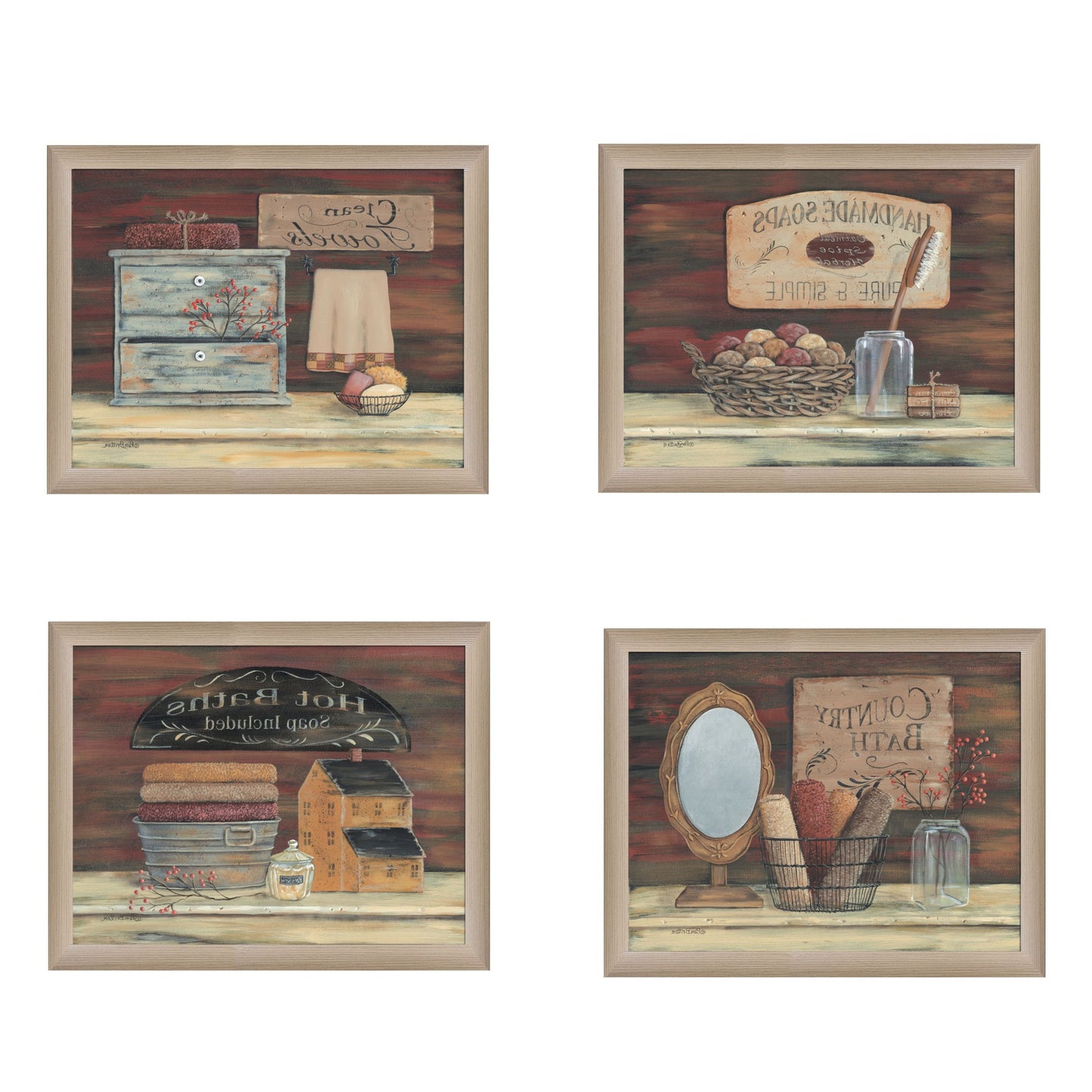 Set Of Four Bathroom COLLECTION I 1 Brown Framed Print Bathroom Wall Art