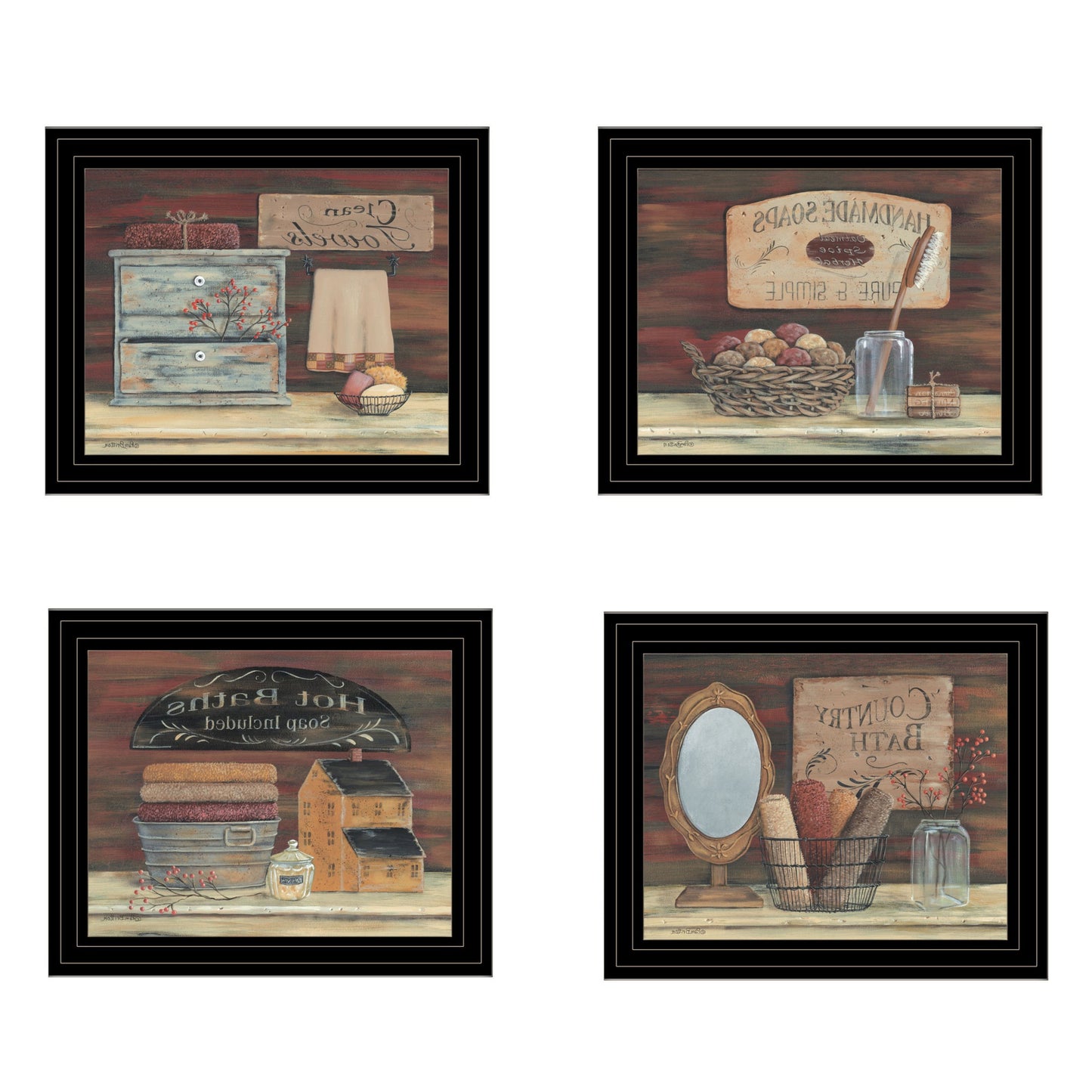 Set Of Four Bathroom COLLECTION I 2 Black Framed Print Bathroom Wall Art