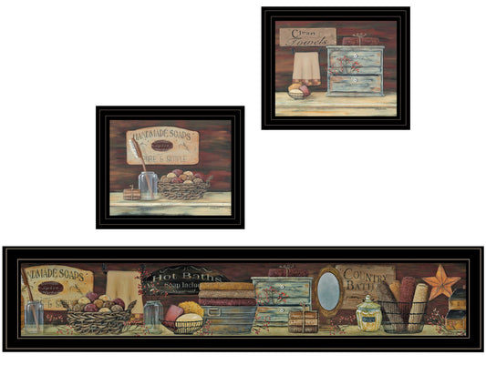 Set Of Three COUNTRY BATH II 8 Black Framed Print Bathroom Wall Art