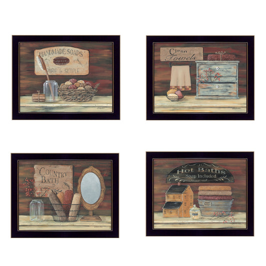 Set Of Four Bathroom Collection II 2 Black Framed Print Bathroom Wall Art