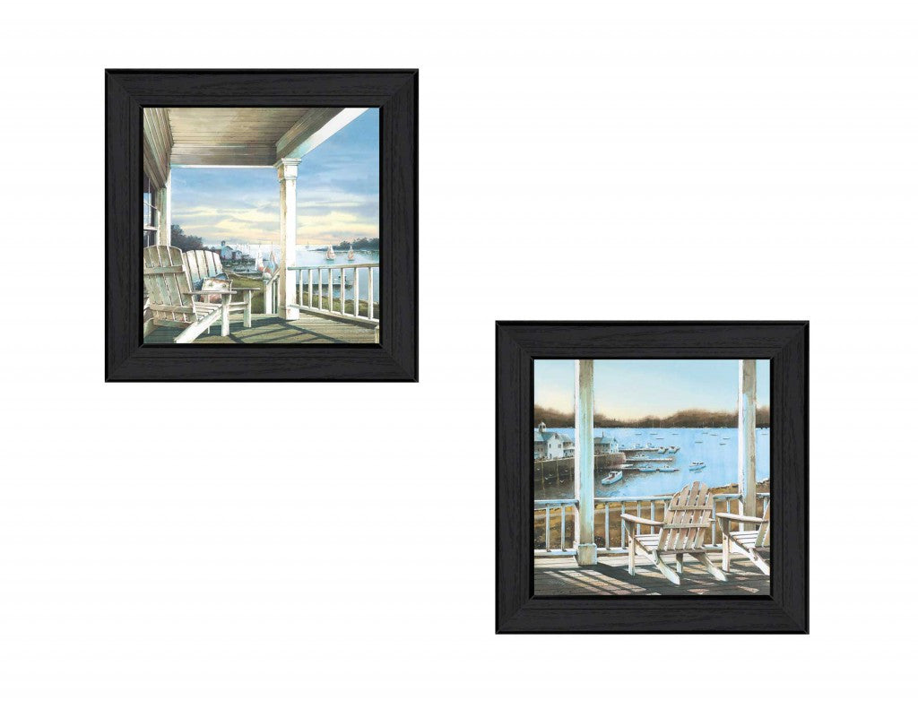 Set Of Two Lake Side Black Framed Print Wall Art