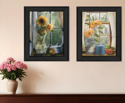 Set Of Two Flowers 1 Black Framed Print Wall Art