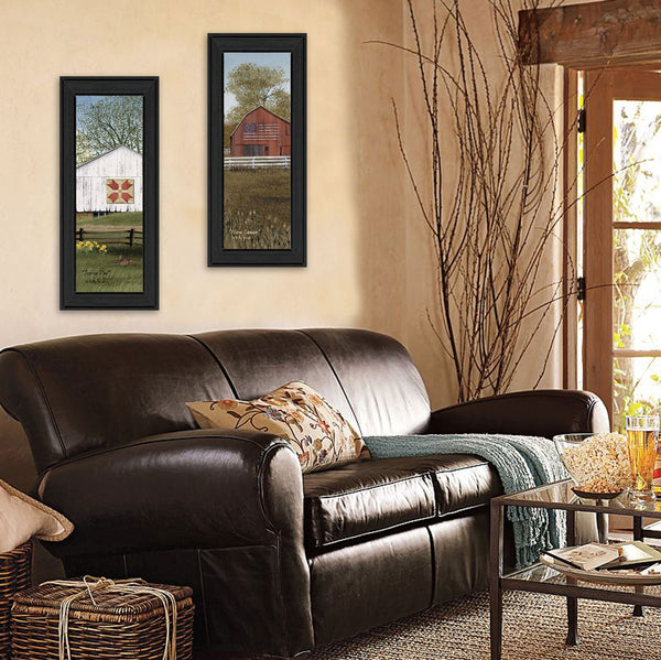 Set Of Two Country Barns 3 Black Framed Print Wall Art