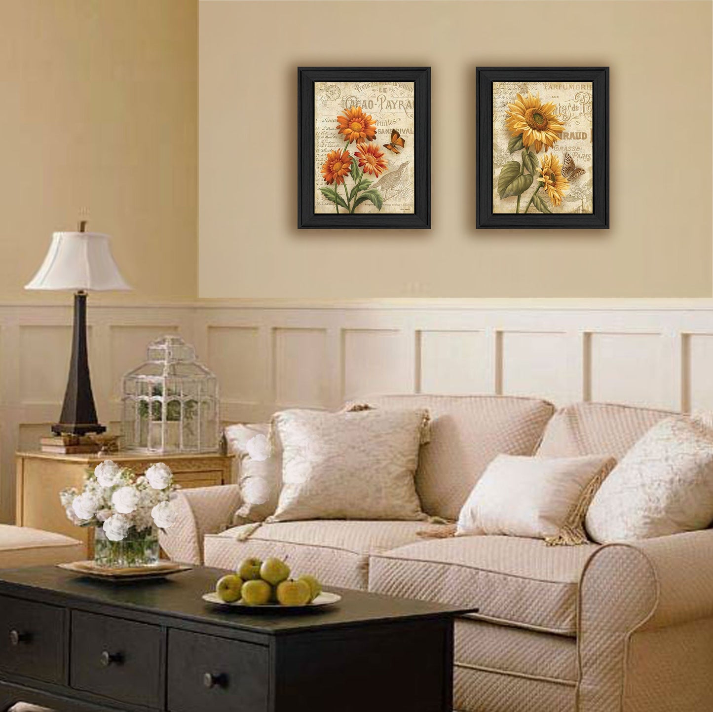 Set Of Two Flowers 2 Black Framed Print Wall Art