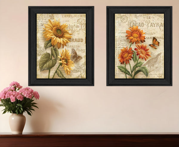 Set Of Two Flowers 2 Black Framed Print Wall Art