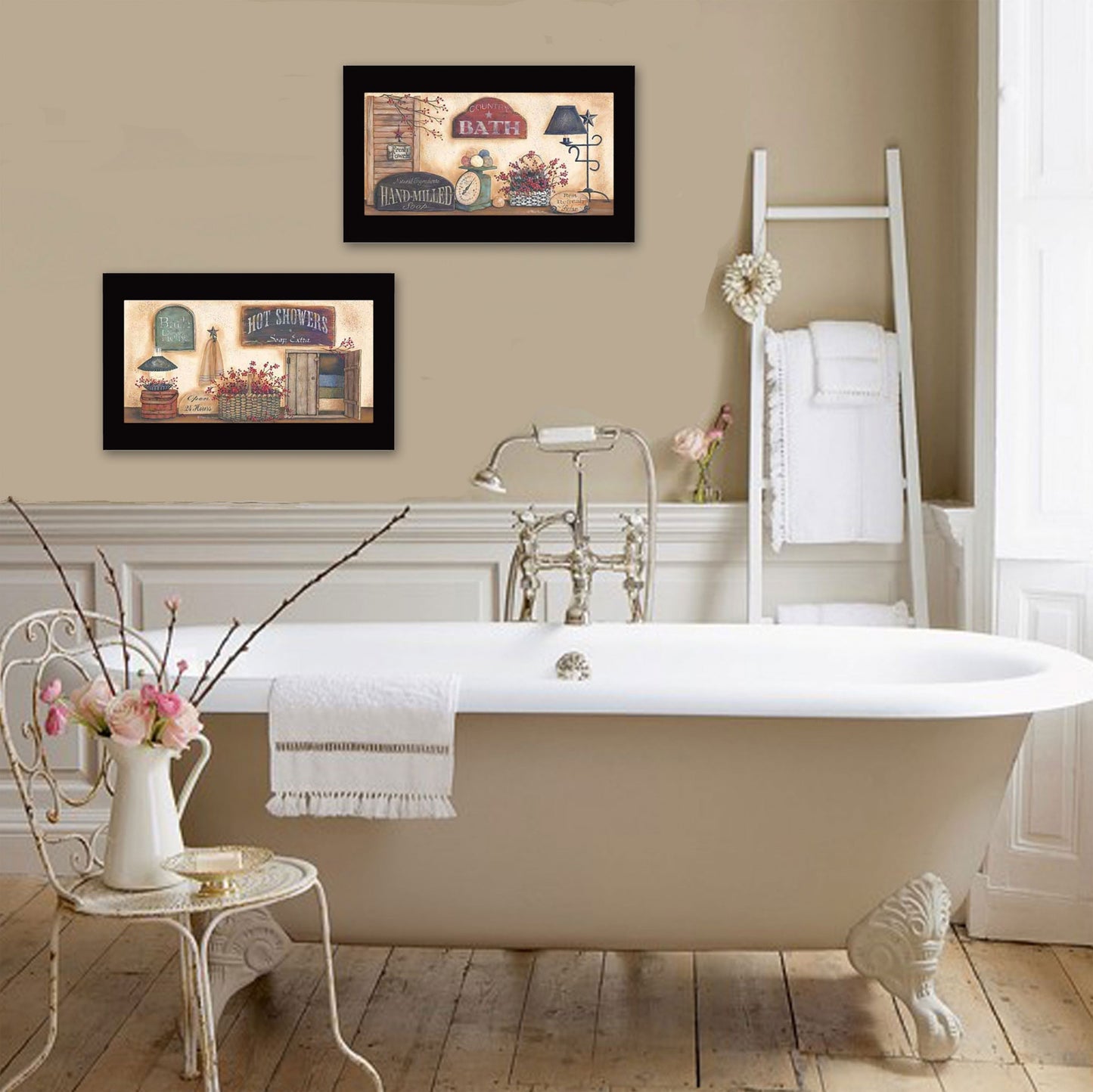 Set Of Two Bath 1 Black Framed Print Wall Art