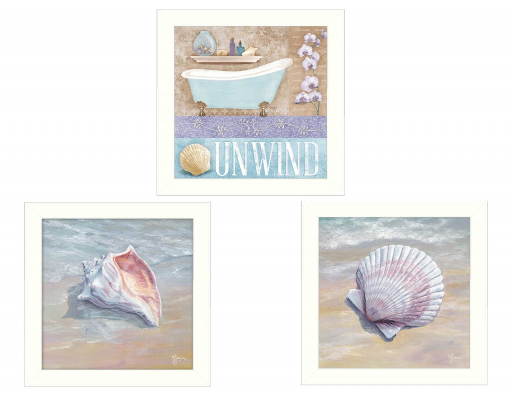 Set Of Three Shells Ii White Framed Print Bathroom Wall Art