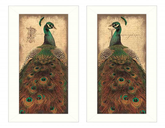 Set Of Two Peacock 1 White Framed Print Wall Art