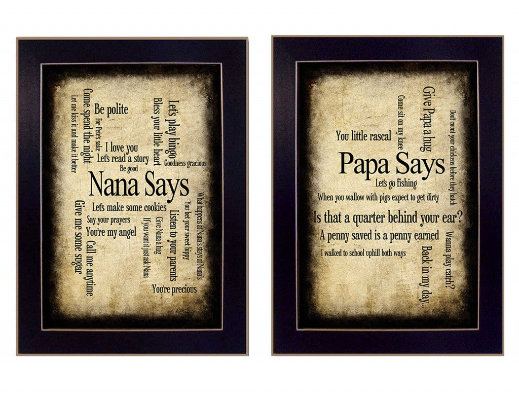 Set Of Two Nana Or Papa Black Framed Print Wall Art