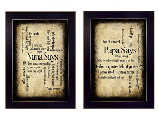 Set Of Two Nana or Papa Black Framed Print Wall Art