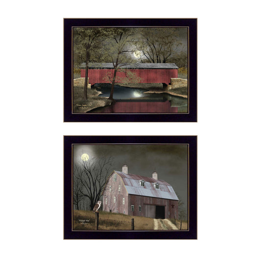 Set Of Two Midnight Moon Black Framed Print Wall Art