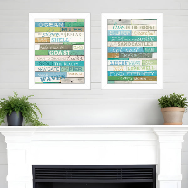 Set Of Two Live in The Present 5 White Framed Print Wall Art