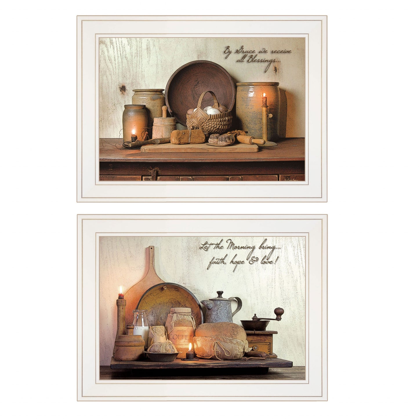 Set Of Two By Grace 4 White Framed Print Kitchen Wall Art