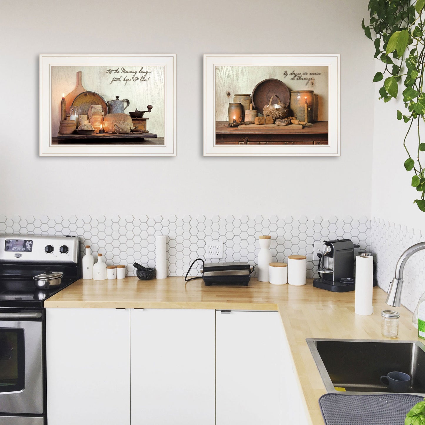 Set Of Two By Grace 4 White Framed Print Kitchen Wall Art