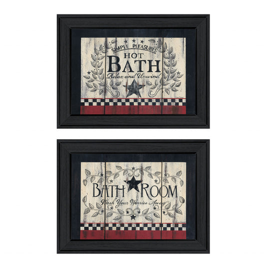 Set Of Two Hot Bath 1 Black Framed Print Bathroom Wall Art