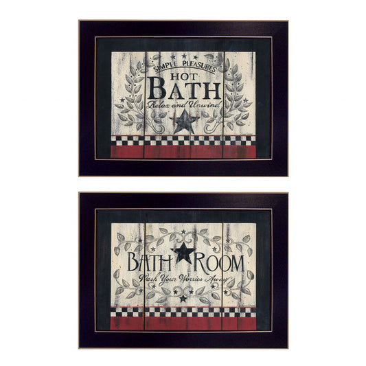 Set Of Two Hot Bath 2 Black Framed Print Bathroom Wall Art