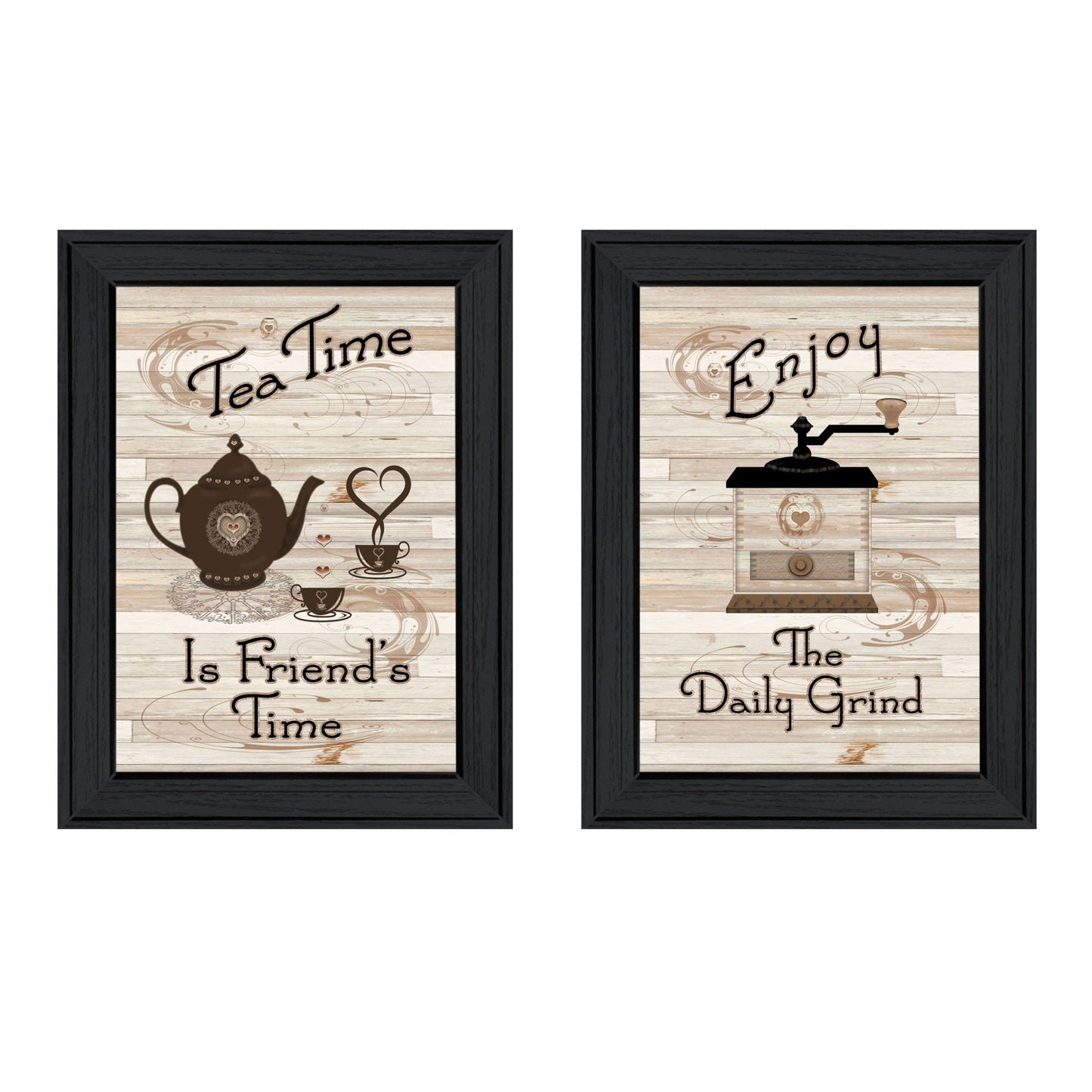 Set Of Two Enjoy Tea Time 1 Black Framed Print Kitchen Wall Art