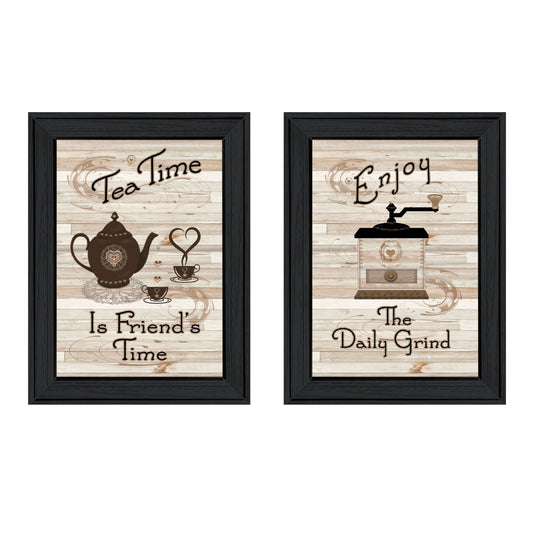 Set Of Two Enjoy Tea Time 1 Black Framed Print Kitchen Wall Art