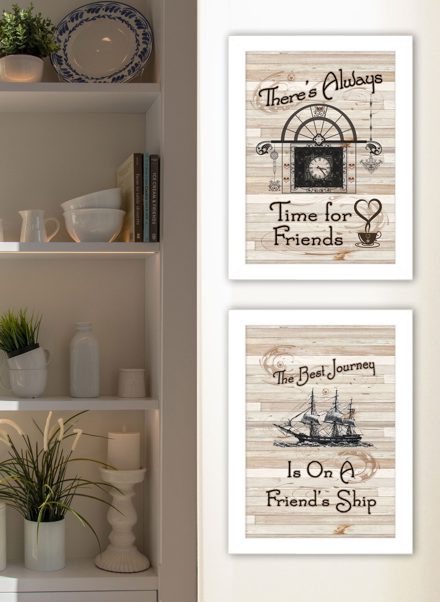 Set Of Two Friendship Journey 3 White Framed Print Kitchen Wall Art