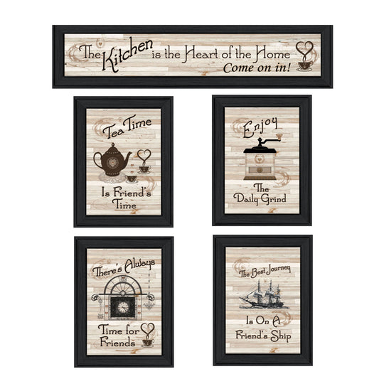 Set Of Five Kitchen Friendship Collection II 2 Black Framed Print Kitchen Wall Art