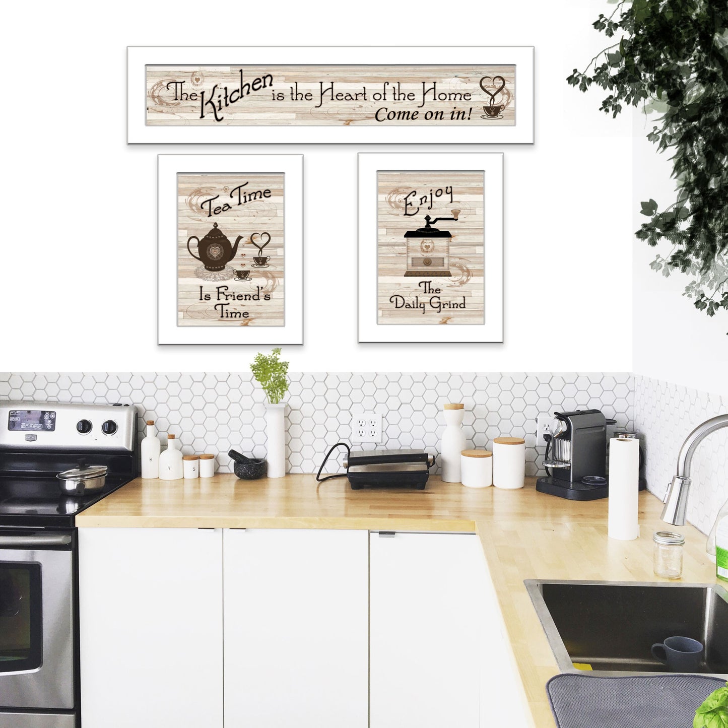 Set Of Three Kitchen Friendship Collection III 2 White Framed Print Kitchen Wall Art