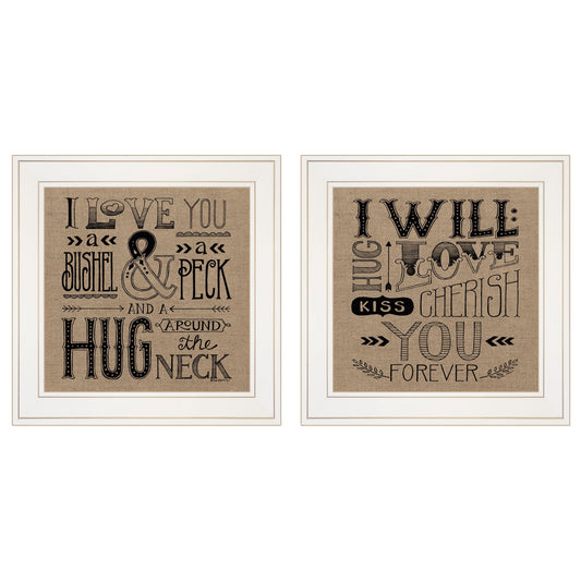 Set Of Two Hugs or Forever 1 White Framed Print Wall Art