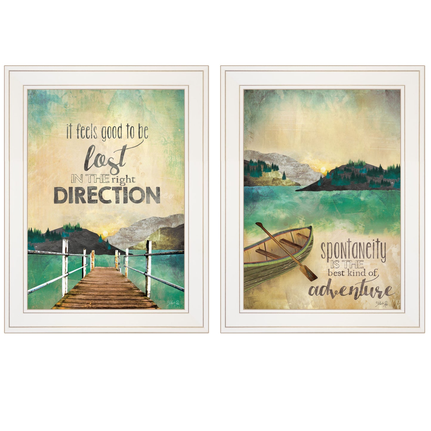 Set Of Two Right Direction or Adventure 1 White Framed Print Wall Art