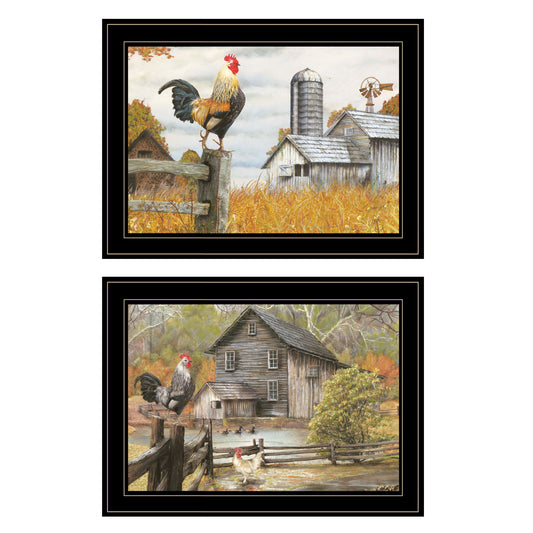 Set Of Two Down on the Farm 2 Black Framed Print Wall Art