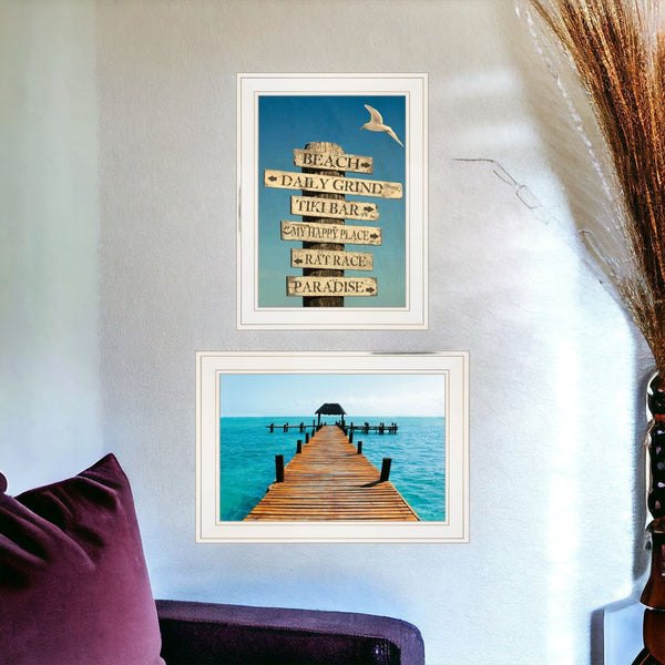 Set Of Two Beach Nautical White Framed Print Wall Art