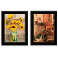 Set Of Two Vintage Country and Sunflowers 2 Black Framed Print Wall Art