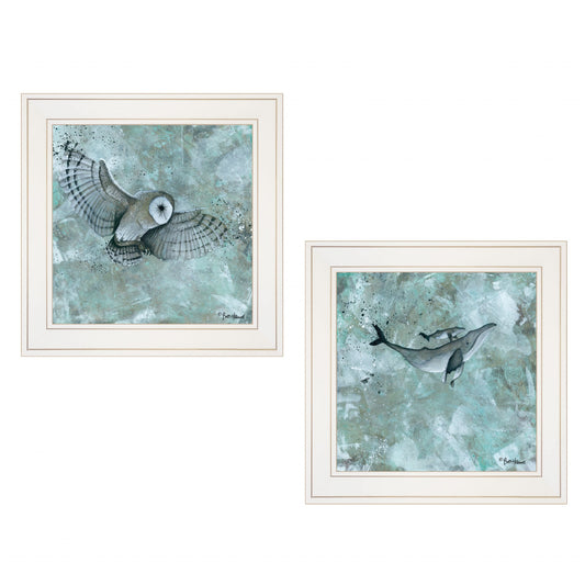 Set Of Two Wildlife 1 White Framed Print Wall Art